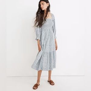 Madewell Lucie Smocked Midi Dress in Sunflower Field Floral Print